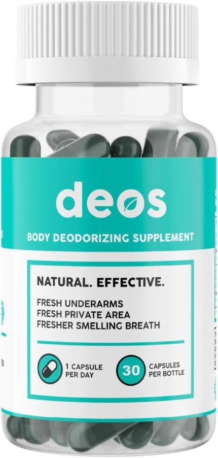 DEOS Internal Deodorant Supplement – Full Body Deodorizer for Gut Health, Skin Health, Detox & Digestion Support – Natural Odor Control Chlorophyll Pills for Head-to-Toe Freshness | 30 Capsules