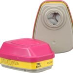 3M P100 Respirator Cartridge/Filter 60923, 1 Pair, NIOSH Approved, Helps Protect Against Organic Vapors, Acid Gases, and Particulates, Magenta, Yellow