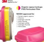 3M P100 Respirator Cartridge/Filter 60923, 1 Pair, NIOSH Approved, Helps Protect Against Organic Vapors, Acid Gases, and Particulates, Magenta, Yellow - Image 5