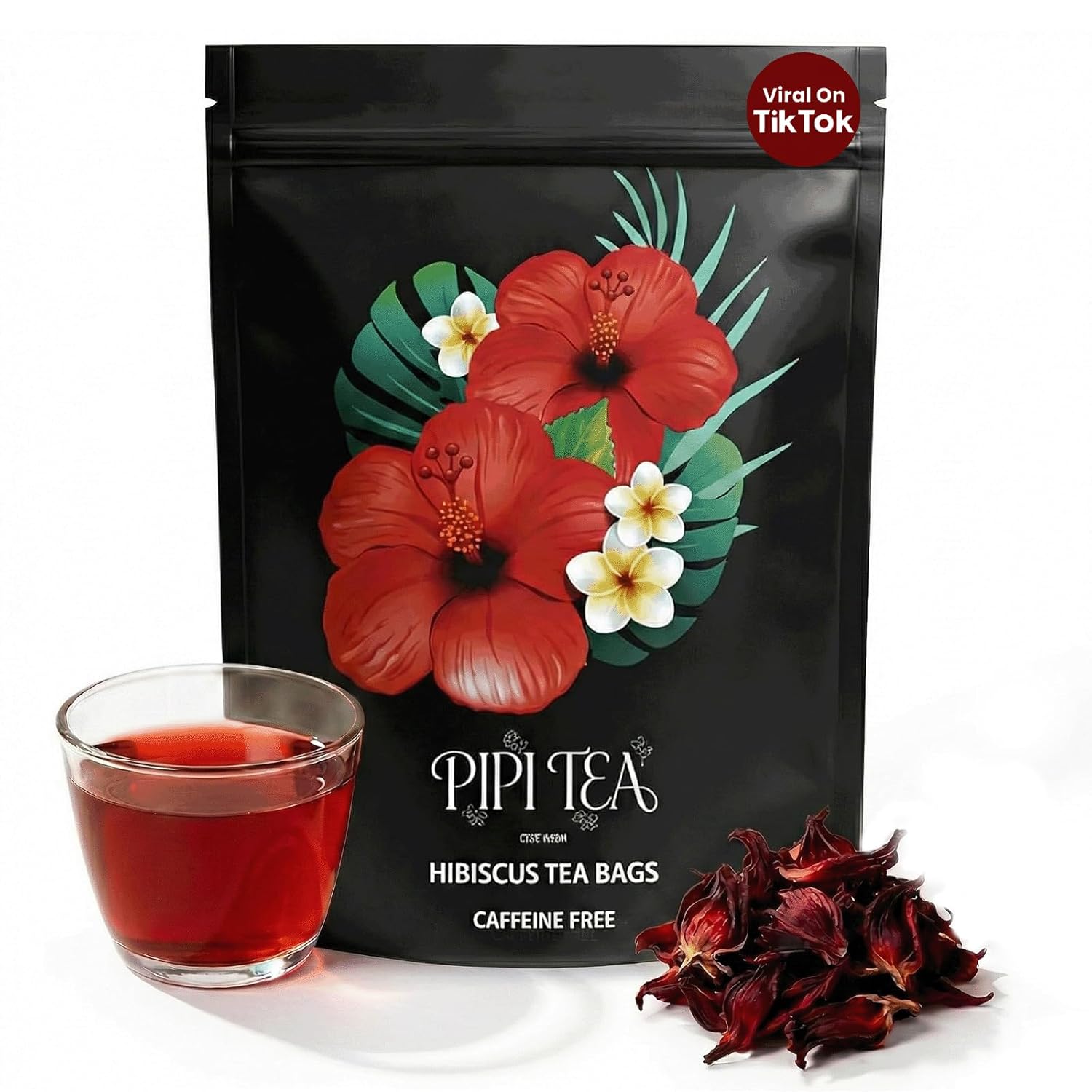 1000019644 Pipi Tea Hibiscus Tea Bags Organic,100% Natural Organic Hibiscus Tea Bags,Natural Sweet & Sour Flavor,Caffeine-Free,30 Bags (1 Bag) - Image 1