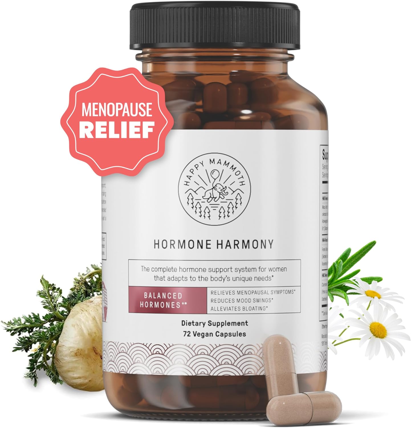 1-29-3.jpg Happy Mammoth **Not Available Hormone Harmony Natural Hormonal Support for Women, Relief for Menopause, Perimenopause, Healthy Hormonal Balance, Hot Flashes. 72 Capsules. - Image 1