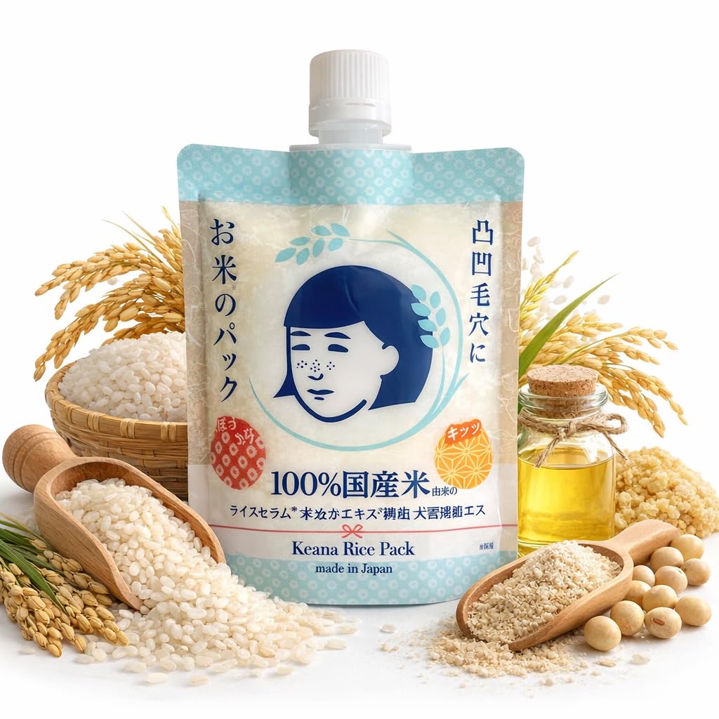 1-29-4.jpg Keana Japanese Rice Face Mask – Pore Care Hydrating Wash-Off Mask with Rice Extract | Skin Smoothing & Moisturizing Facial Mask | Authentic Japanese Skincare 170g - Image 1