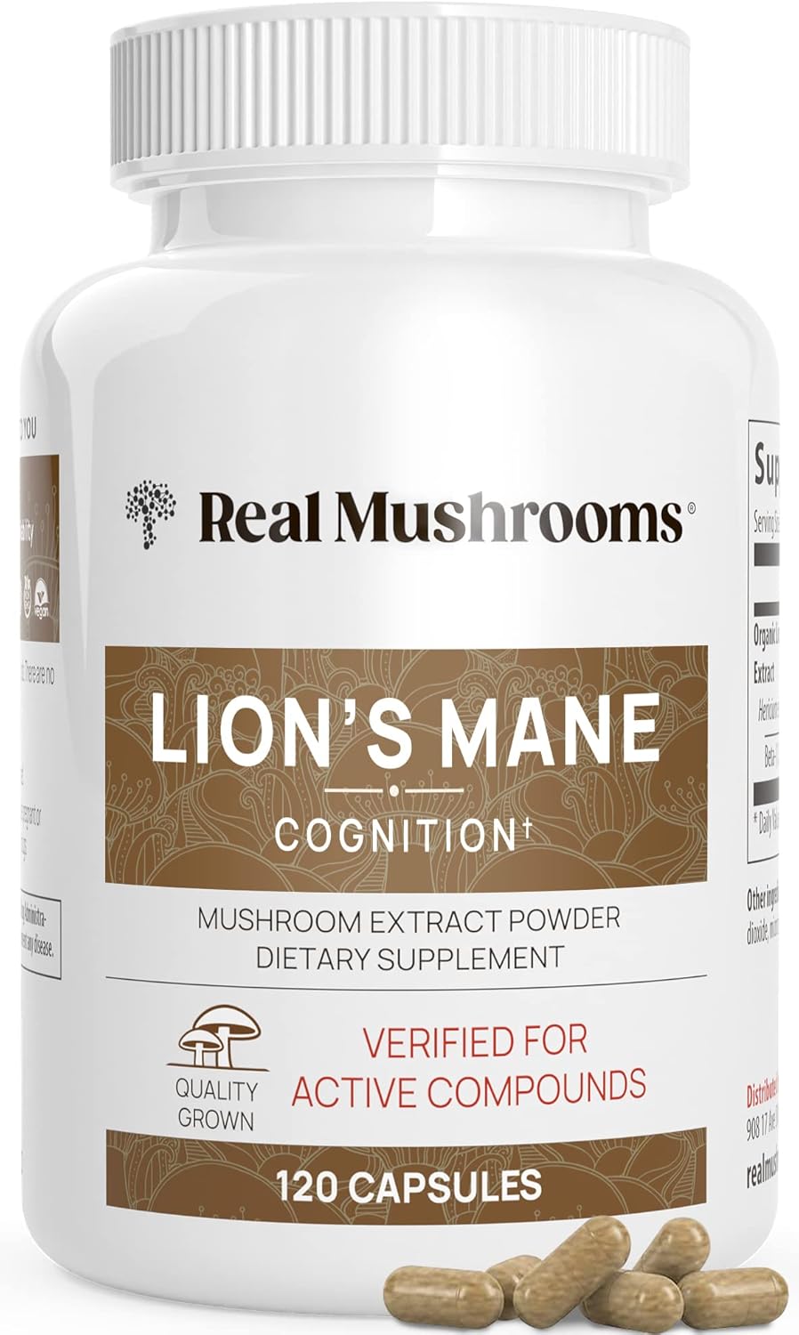 1-38.jpg Real Mushrooms Lion’s Mane Supplement Capsules - Organic Lions Mane Extract for Overall Wellbeing - Beta Glucan Supplements – Vegan 300 ct Mushroom Extract - Image 1