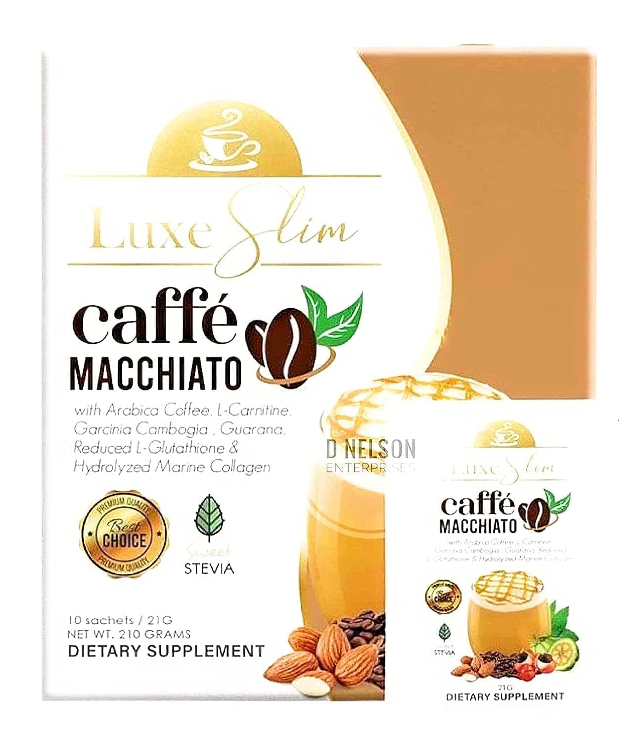 1-4-4.jpg Luxe Slim Cafe Macchiato with Hydrolyzed Collagen & Glutathione, 21g x 10 Sachets, 0.74 Ounce (Pack of 10) - Image 1