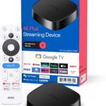 Onn 4K Plus Streaming Device with Google TV – 16GB Storage, 2GB RAM, Wi-Fi 6, Dolby Vision & Dolby Atmos, Voice Remote, 4K UHD