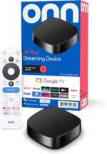 Onn 4K Plus Streaming Device with Google TV – 16GB Storage, 2GB RAM, Wi-Fi 6, Dolby Vision & Dolby Atmos, Voice Remote, 4K UHD
